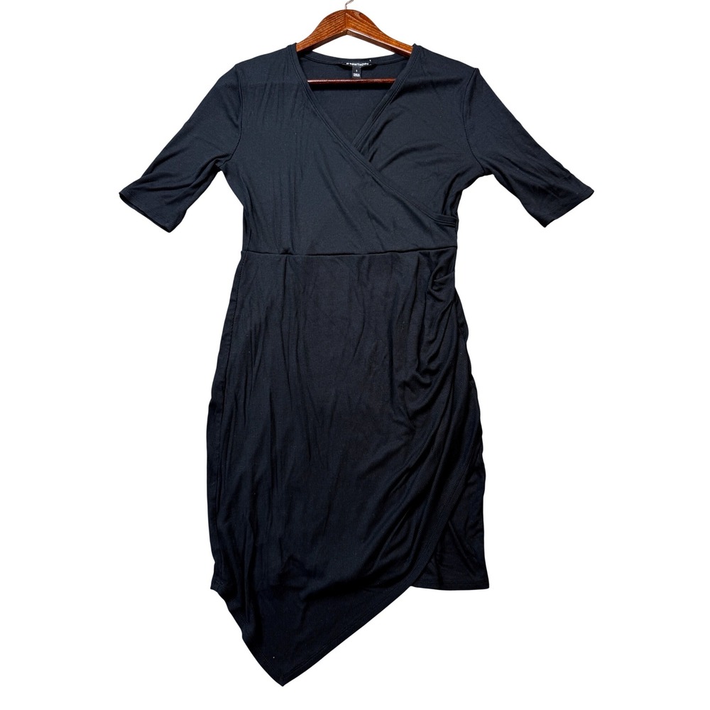 41 Hawthorn Wrap Dress Womens L Black Excellent Ribbed Asymmetrical Tulip Hem